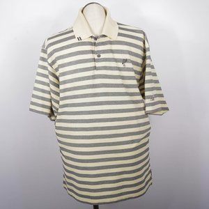 Ashworth Striped Polo Golf Shirt Gray Tan Large